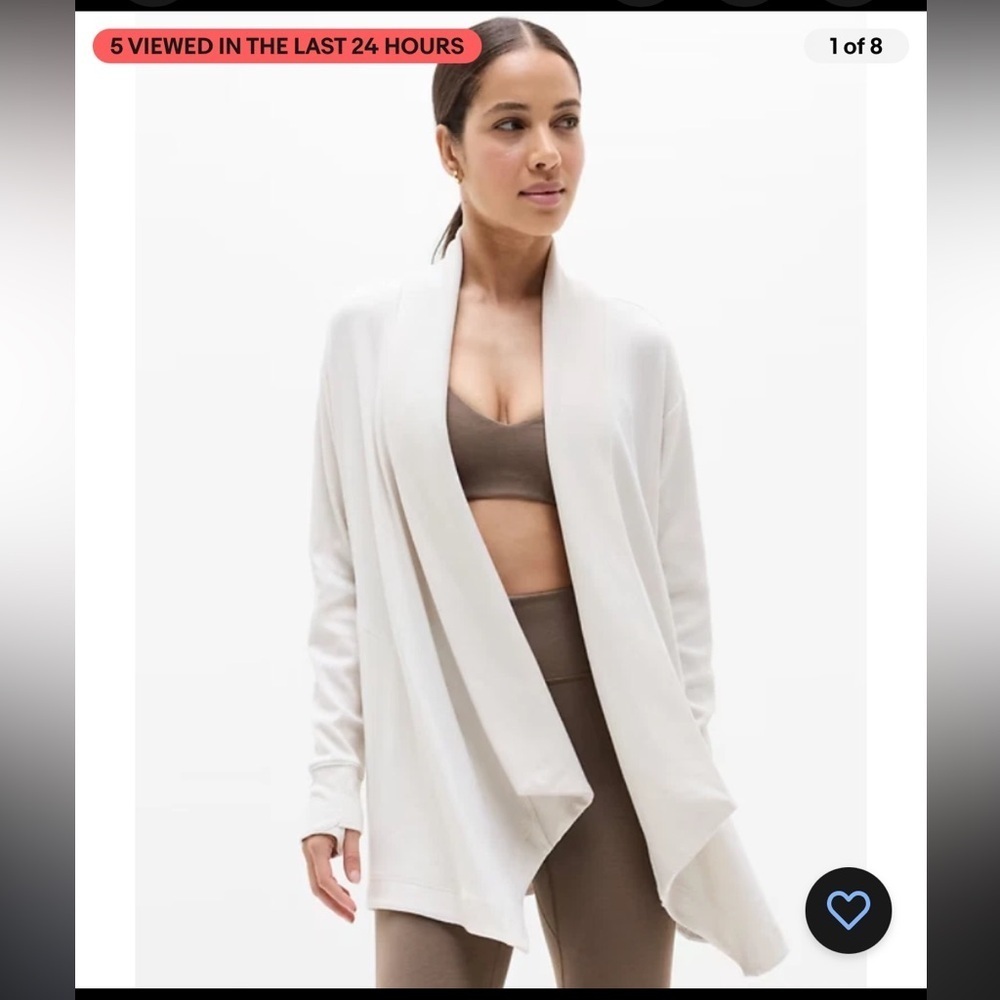 ATHLETA HEATHER cream off white POCKETS NIRVANA PRANAYAMA RESTORE WRAP CARDIGAN - Picture 6 of 13